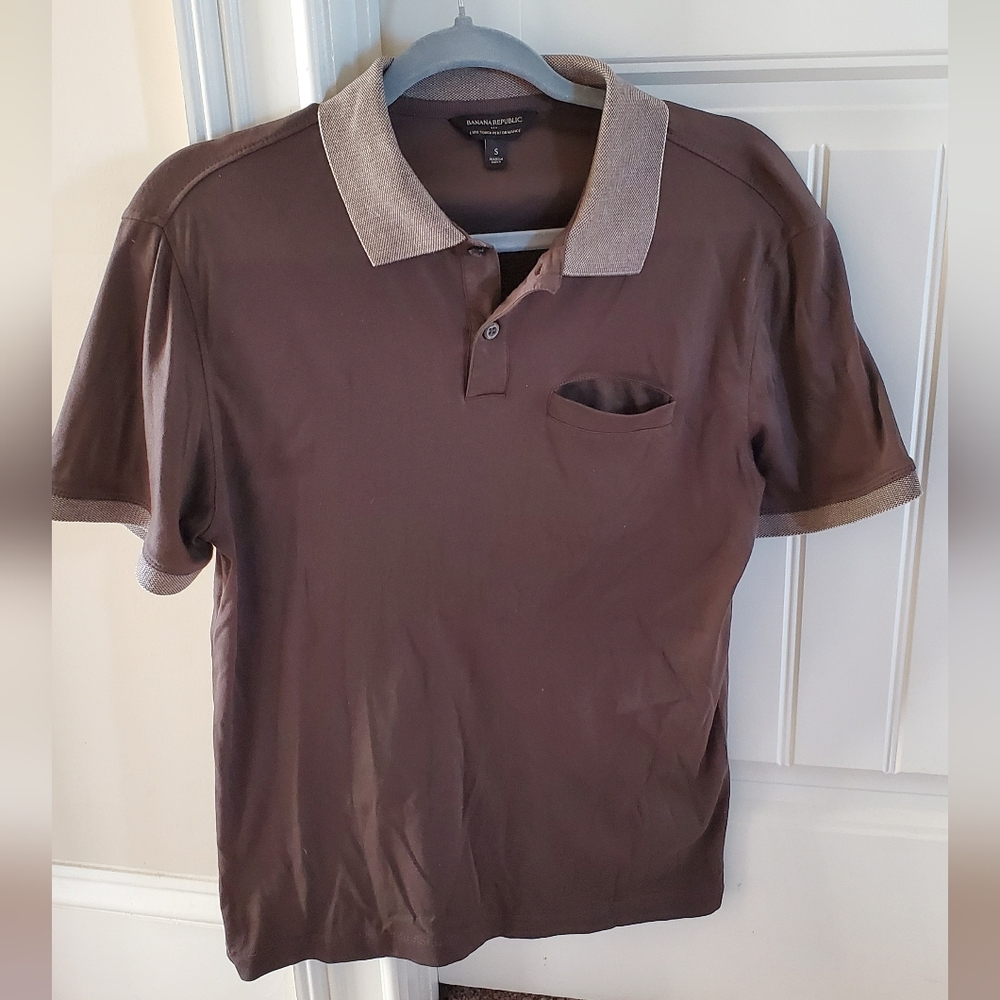 🌟EUC MENS BANANA REPUBLIC LUXE TOUCH PERFORMANCE BROWN POLO SHIRT SIZE S